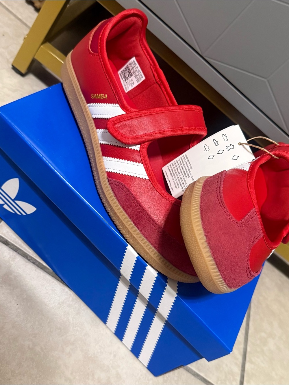 adidas Women’s Samba Jane Sneakers in Red with White Stripes - Picture 3 of 3